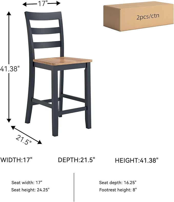 Signature Design by Ashley Gesthaven Casual 24.25" Counter Height Bar Stool with Saber Leg and Slat Back, Set of 2, Light Brown & Blue