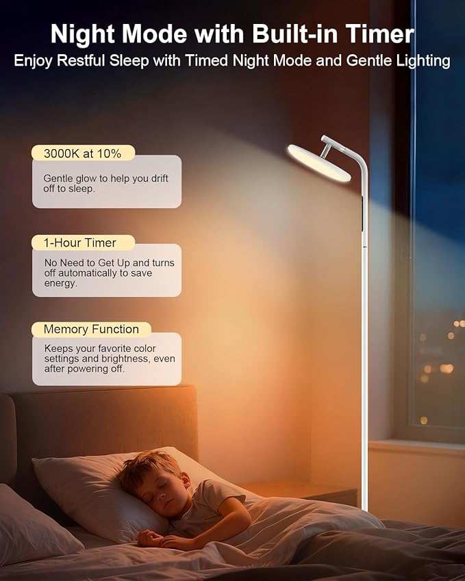 LED Floor Lamp, 32W Super Bright Standing Lamp with Remote Control, Modern Dimmable 69" Torchiere Tall Lamp, 350°Rotating Head Reading Floor Lamp for Living Room, Bedroom, Office, White