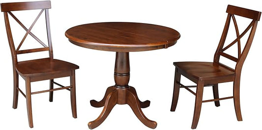 IC INTERNATIONAL CONCEPTS 36" Round Top Pedestal Ext Table with 12" Leaf and 2 X-Back Chairs