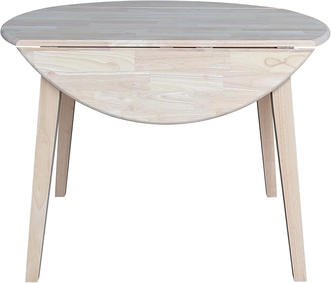 Solid Wood 42" Round Dual Drop Leaf Dining Table, Unfinished