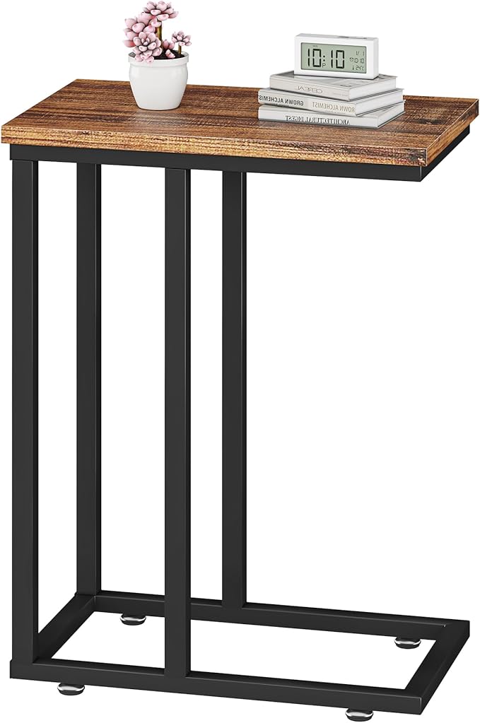 VECELO Universal C-Shaped Side Table, Multi-Functional Snack & TV Tray for Living Room, Bedroom, Grey (1 Set)