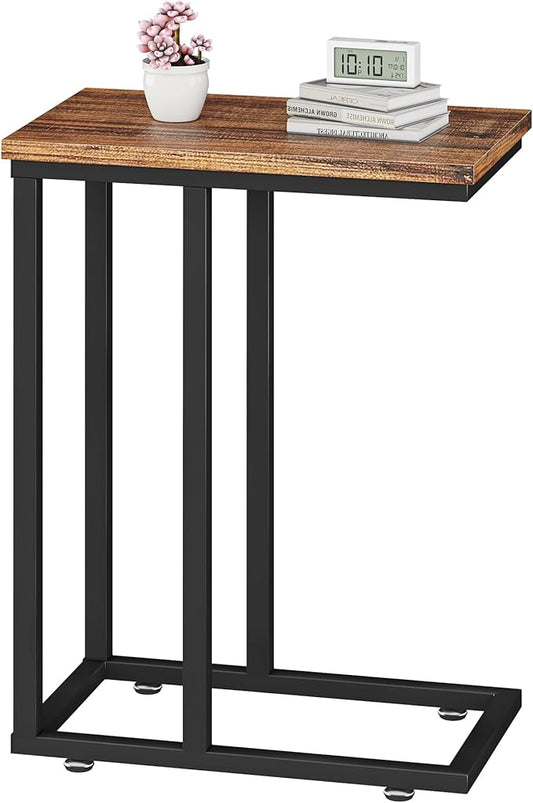VECELO Universal C-Shaped Side Table, Multi-Functional Snack & TV Tray for Living Room, Bedroom, Grey (1 Set)