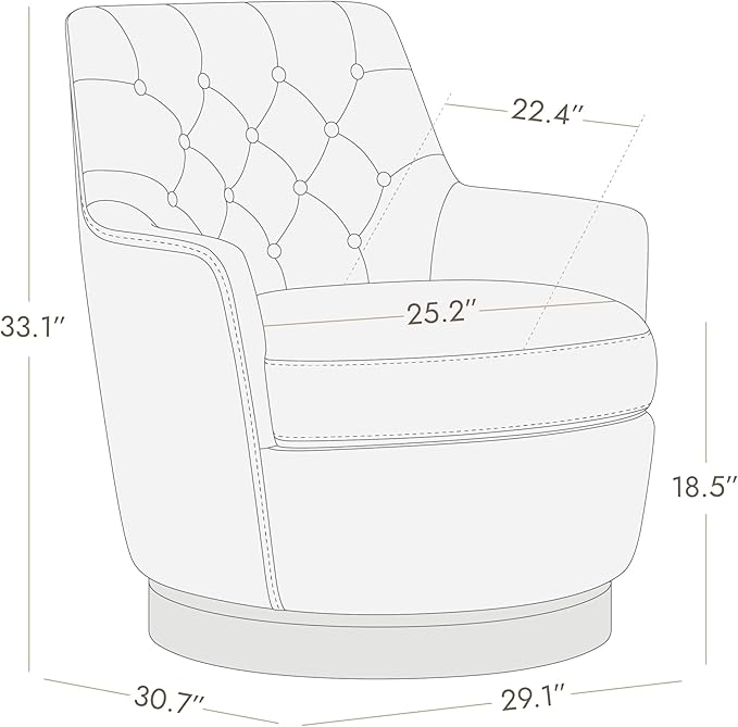 Watson & Whitely Swivel Barrel Accent Chair, Tufted Upholstered Arm Chair for Living Room and Bedroom, Faux Leather in Dark Grey