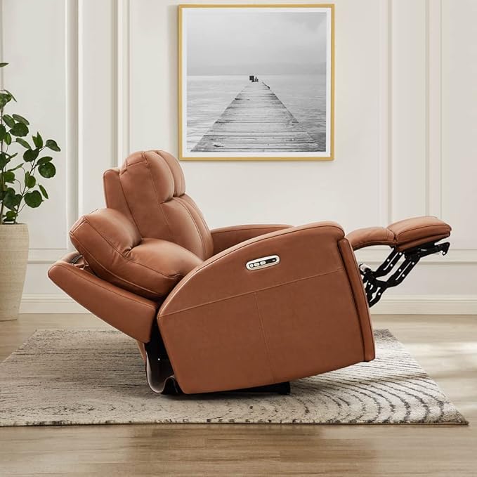 Hydeline Venice Zero Gravity Power Recline and Headrest Top Grain Leather Sofa and Recliner Set with Hidden Cup Holder, 86",Nutmeg Brown, Memory Foam, Pocket Coils and Control Panel