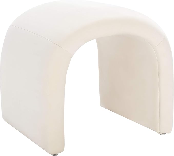 Safavieh Home Collection Kibo Modern Waterfall Cream Velvet Ottoman (Fully Assembled)