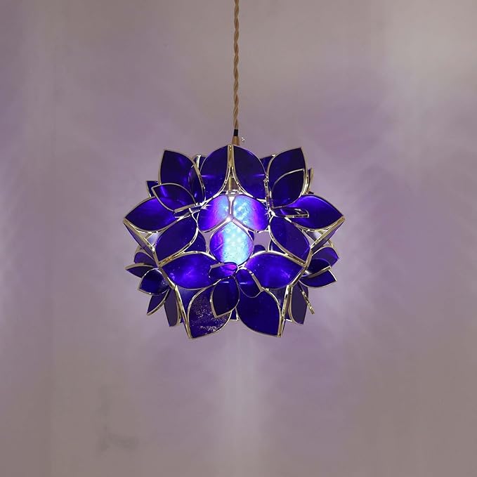Bieye L11020 Petals Tiffany Style Stained Glass Ceiling Pendant Light for Home Decoration (Cobalt Blue, 12" Rose Lily)