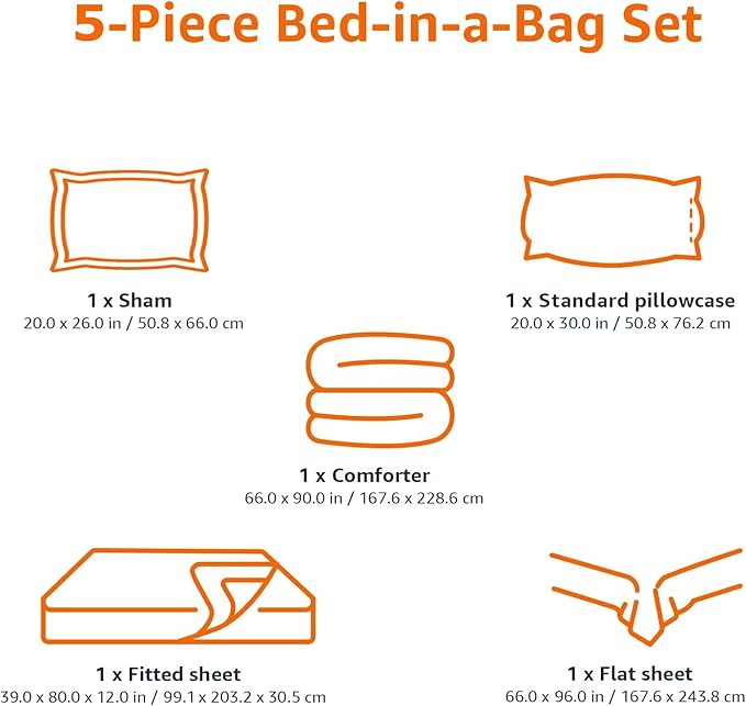 Amazon Basics 5-Piece Lightweight Microfiber Comforter Bedding Set with Sheet, Twin XL, Blue Stripe, Bed-in-a-Bag