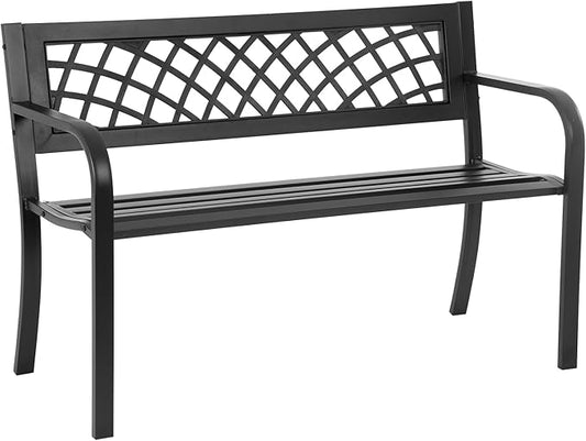 FDW Garden Bench Bench Park Outdoor Bench for Patio Metal Bench Park Bench with Plastic Backrest Armrests Sturdy Steel Frame Furniture for Yard Porch Work Entryway, Black