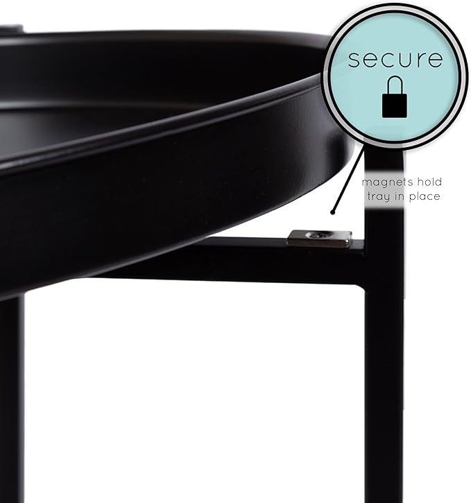 Kate and Laurel Celia Round Metal Foldable Tiered Side Table; 16 x 26; Black; Modern Accent Table with Removable Magnetic Tray Tabletops and Space-Saving Folding Base