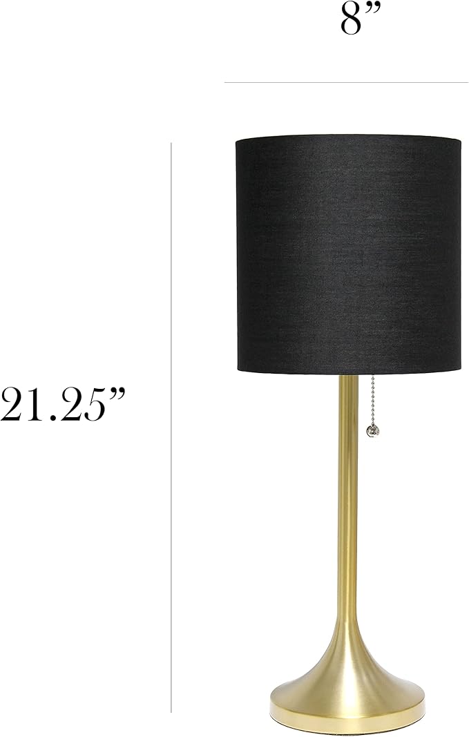 Simple Designs LT1076-GDB Gold Tapered Table Lamp with Black Fabric Drum Shade (Pack of 4)