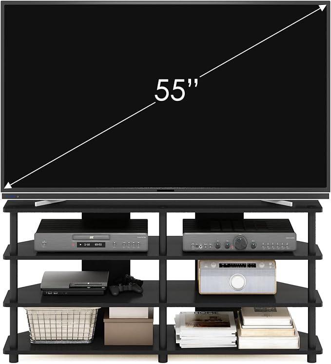 Furinno ECON TV Stand, 4-Tier Corner Entertainment Center, TV Console for TV up to 55 Inch, Easy Assembly, for Living Room, Bedroom, Blackwood