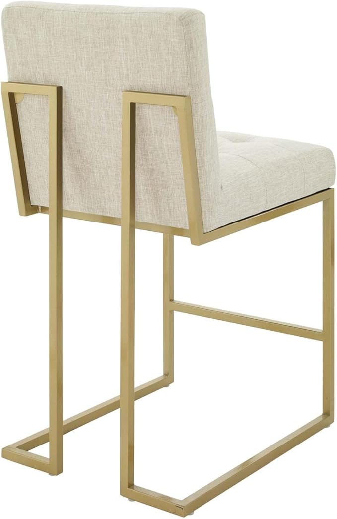 Modway Privy Stainless Steel Upholstered Fabric Counter Stool, Gold Beige