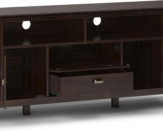 SIMPLIHOME Artisan TV Stand - 53 inch Wide Solid Wood Tall Media Console in Fog Grey, Contemporary Entertainment Center for Living Room for TVs up to 60 Inches with Drawers and Cable Management