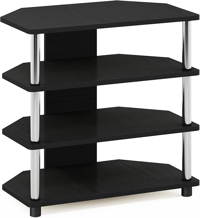 Furinno Turn-N-Tube Easy Assembly 4-Tier Petite Entertainment Center / TV Stand / TV Unit / TV Desk, Stainless Steel, Americano/Chrome