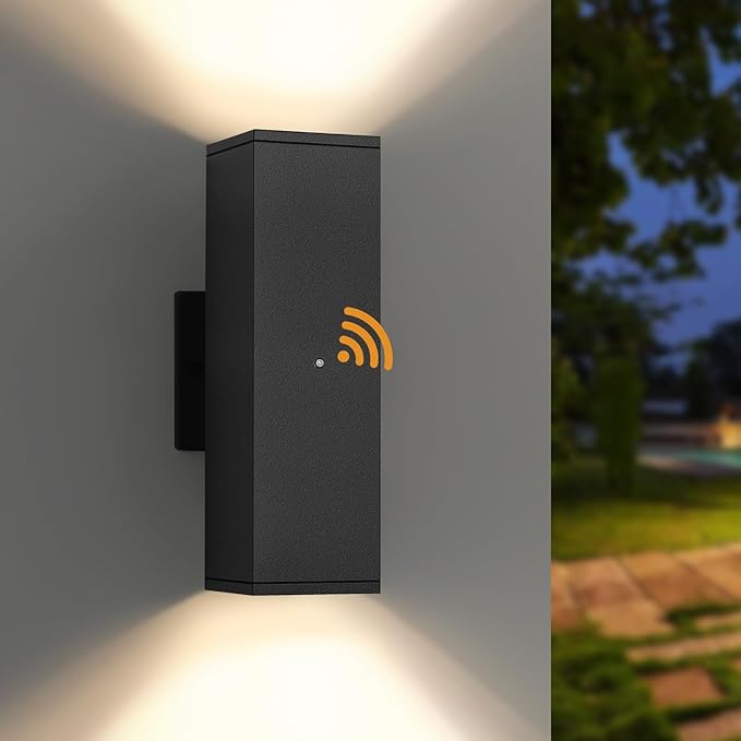 Dusk to Dawn Outdoor Lighting, LED Square Up and Down Outdoor Sconce Lights, Matte Black Exterior Lighting Fixtures with 7W LED Bulbs, Front Porch Lights for house, Garage, Patio, Doorway, 1 Pack
