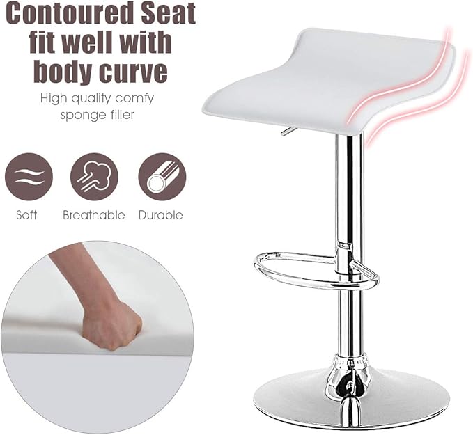 COSTWAY Bar Stools Set of 4, Modern Swivel Contemporary barstools with Adjustable Height, Footrests, Chrome Hydraulic PU Leather Backless Bar Chairs for Kitchen Island Cafe Pub, White