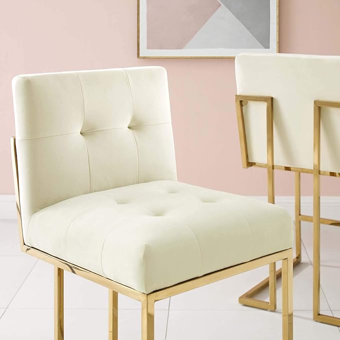 Modway EEI-3853- Privy Gold Stainless Steel Performance Velvet Counter Stool, Ivory