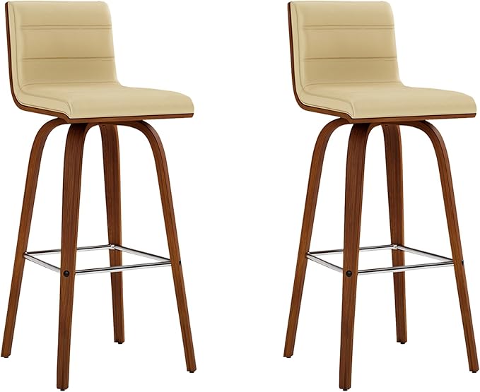 Vienna 30" Swivel Bar Stool in Walnut Wood Finish with Cream Faux Leather - Set of 2