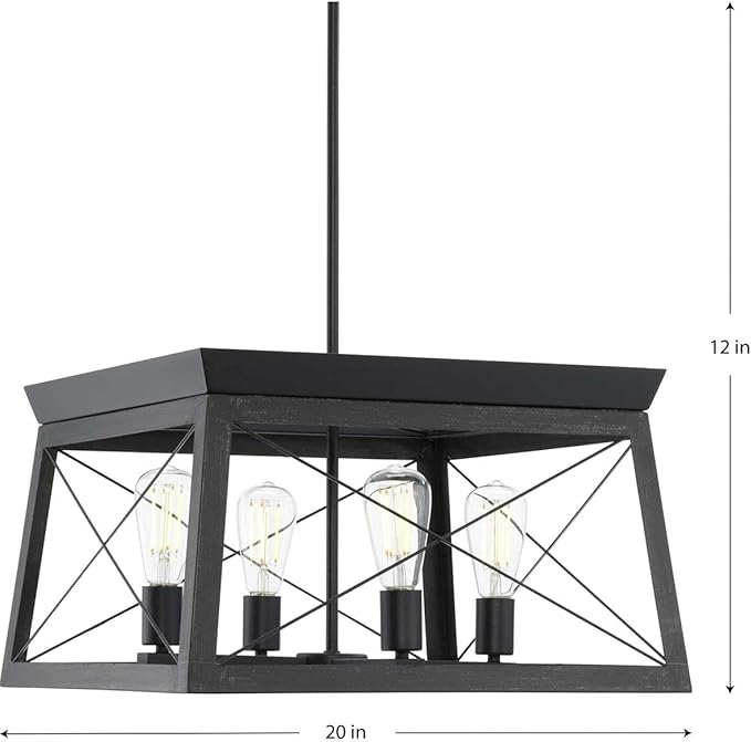 Progress Lighting 4 Light Chandelier, Rustic Farmhouse Style Modern Hanging Light Fixture for Kitchen and Dining Room, Briarwood Collection, Textured Black