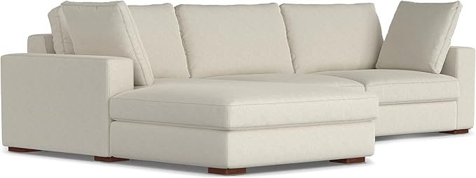 SIMPLIHOME Charlie Left-Facing Sectional Sofa in 100% Recycled Polyester Tightly Woven Performance Fabric, Cream, 122-inches Wide, Handcrafted Contemporary Style L-Shaped Couch with Chaise