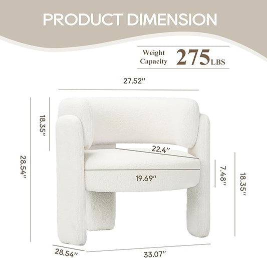 COLAMY Modern Accent Chair, Upholstered Barrel Chair, Comfy Sherpa Side Arm Chair with 3 Legs for Living Room, Bedroom, Reading, Cream