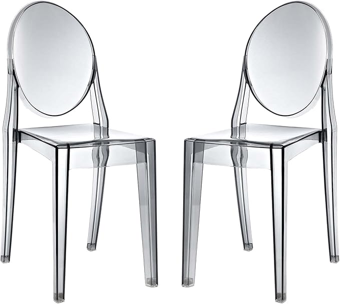 Modway Casper Modern Acrylic Stacking Two Dining Side Chairs in Smoke