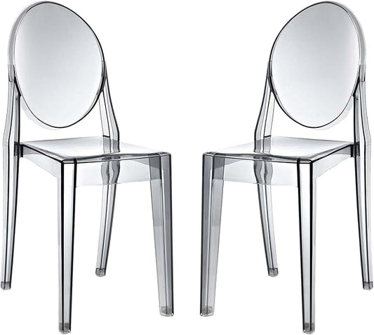 Modway Casper Modern Acrylic Stacking Two Dining Side Chairs in Smoke