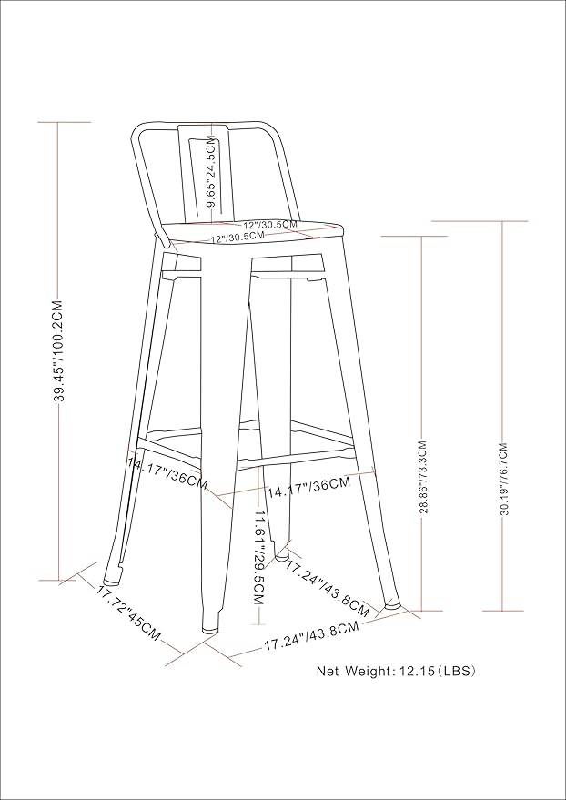 SIMPLIHOME Rayne Industrial Metal 30 inch Bar Stool (Set of 2) in Distressed Black for the Dining Room and Kitchen