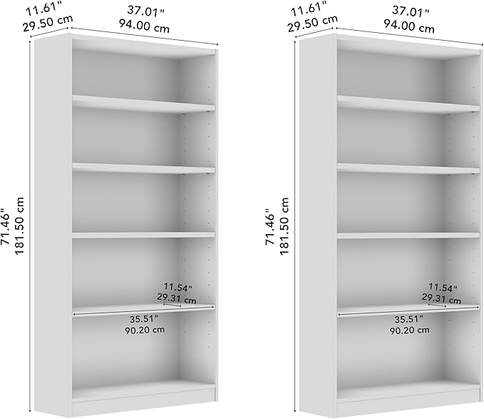 Bush Home Universal Tall 5 Shelf Bookcase in Natural Elm - Set of 2, Matching Storage and Display Bookshelves for Home Office or Living Room Organization
