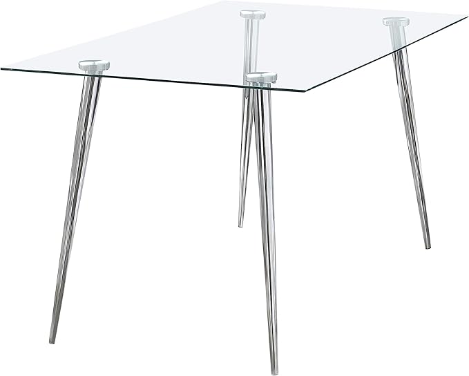 Coaster Home Furnishings Gilman 64" Rectangle Modern Dining Table with Glass Top and Metal Base, Contemporary Glass Dining Table for Kitchens, Chrome