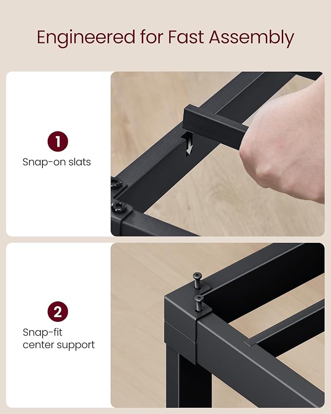 VASAGLE Twin Metal Bed Frame 14 Inches Tall, 550 lb Weight Capacity, No Box Spring Needed, with Under-Bed Storage, Easy Setup, Heavy-Duty Platform Bed, Mattress Retainers, Matte Black URMB653BD02S