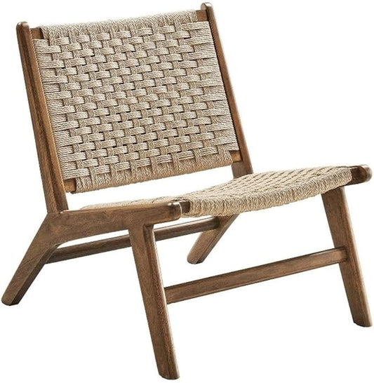 Modway Saoirse Woven Rope Wood Accent Lounge Chair in Walnut Natural