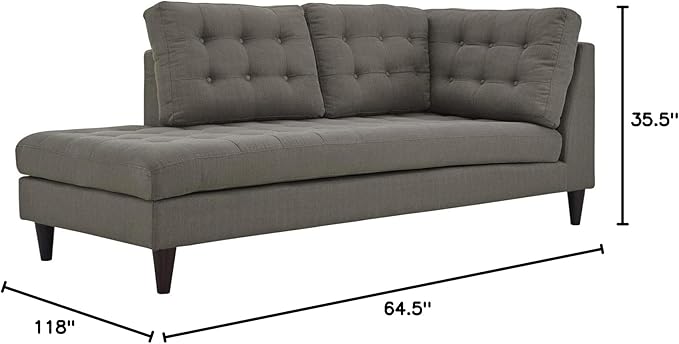 Modway EEI-2798-GRA Empress Mid-Century Modern Upholstered Fabric Left-Facing Sectional Sofa in Granite