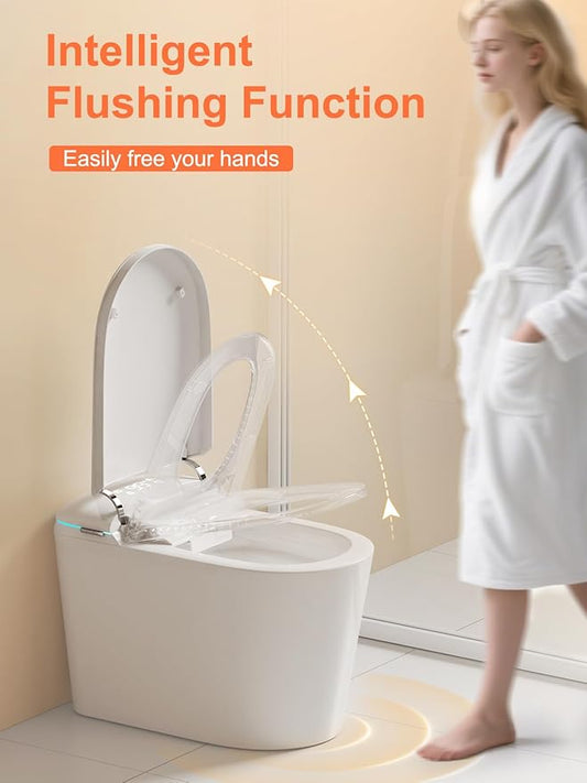 Smart Toilet with Auto Open/Close Lid, ADA Height Heated Seat, Warm Water Bidet, Dryer, Night Light, Dual Auto Flush, Foot Sensor Operation, Modern Elongated One-Piece Toilet for Bathrooms
