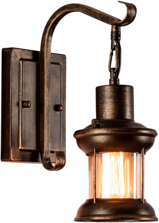 Luling Vintage Glass Wall Sconce Fixtures, Rustic Nordic Glass Wall Light Fixtures Retro Metal Black Painting Color Wall lamp for Restaurant Home Bar Bedroom Bedside Corridor Decorate (No Bulb)