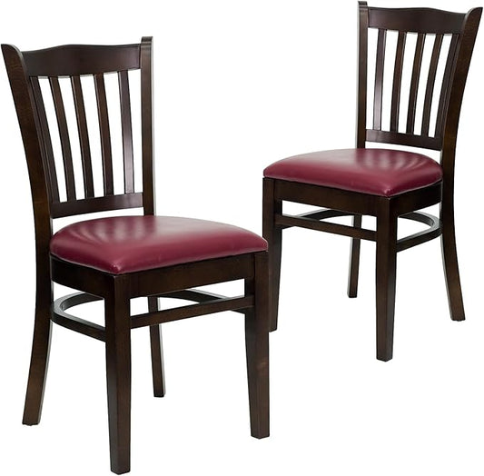 Flash Furniture 2 Pk. HERCULES Series Vertical Slat Back Walnut Wood Restaurant Chair - Burgundy Vinyl Seat