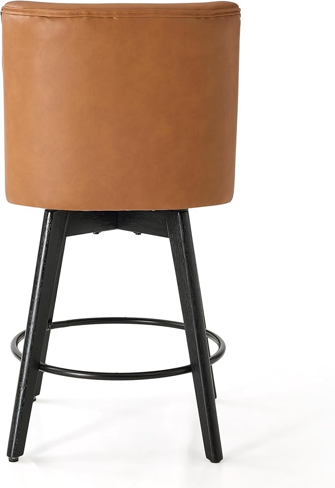 Vipbear Counter Height Bar Stools Set of 4, 26" H Swivel Bar Stools with Backs, PU Leather Upholstered Bar Chairs with Solid Wood Legs for Kitchen Island, Dining Room, Home Bar, Brown