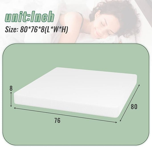 PayLessHere Gel Memory Foam Mattress Wave Comfort Foam Mattress 8 inch Mattress, CertiPUR-US Certified,Breathable Bed Mattress Supportive & Pressure Relief,Removable Cover,Fiberglass Free,White King