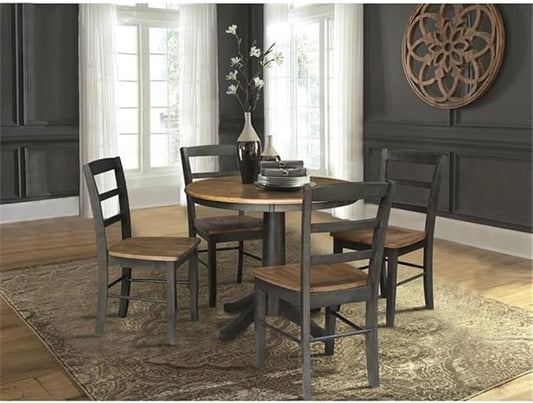 IC INTERNATIONAL CONCEPTS 36 in. Wood Dining Table with 4 Madrid Ladderback Chairs in Hickory/Washed Coal