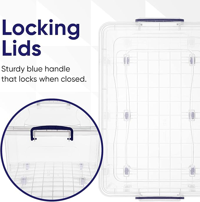Superio 44 Qt Clear Plastic Storage Bin with Lid and Wheels, Non-Toxic, BPA Free, Odor Free, Organizer Storage Box, Stackable Plastic Tote for Home, Garage, Closet