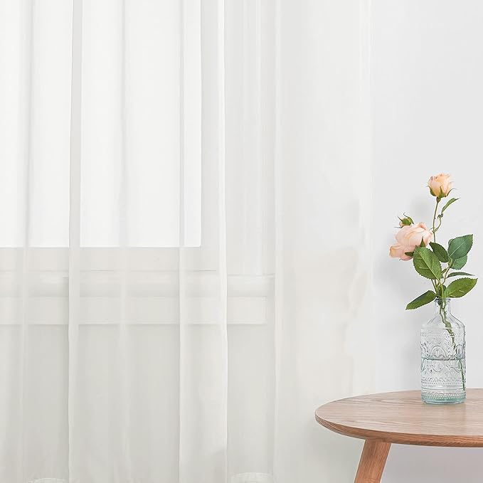 NICETOWN Beige Sheer Curtains 63 inches Length for Bedroom, Rod Pocket Voile Texture Sheer Window Treatment for Living Room, 60" Wide Each Panel, 2 Panels
