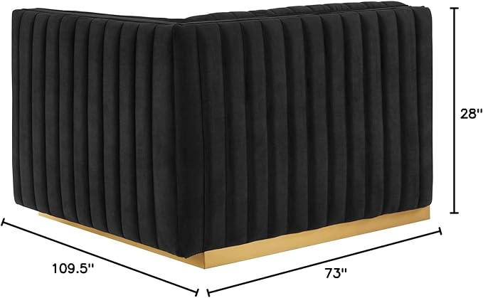 Modway Conjure Channel Tufted Performance Velvet Sectional, 4-Piece Right-Facing Sofa, Gold Black