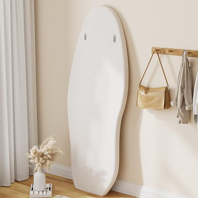 TinyTimes 63" x 24" Full Length Mirror Irregular Wavy Floor Mirror, Standing Wall Mirrors Large Hanging Mirror for Bedroom, Living Room, Flannel Wooden Frame, White