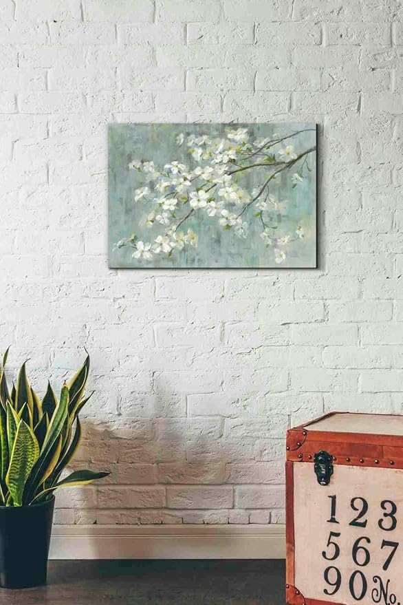 Epic Graffiti 'Dogwood in Spring on Blue' by Danhui Nai, Canvas Wall Art, 26"x18"