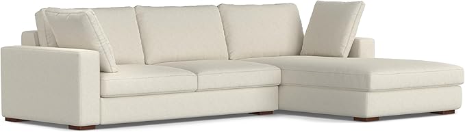 SIMPLIHOME Charlie Right-Facing Sectional Sofa in 100% Recycled Polyester Tightly Woven Performance Fabric, Cream, 122-inches Wide, Handcrafted Contemporary Style L-Shaped Couch with Chaise