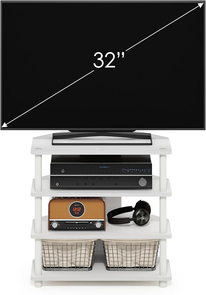 Furinno ECON TV Stand, 4-Tier Petite Entertainment Center, TV Console for TV up to 32 Inch, Easy Assembly, for Living Room, Bedroom, White