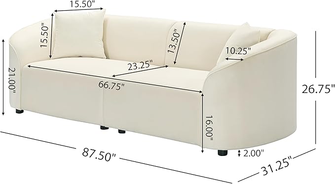 Merax 87" Large Couch, Comfy Upholstered Loveseat with Extra Deep Seats, Velvet Sofa for Living Room Apartment Office, Beige
