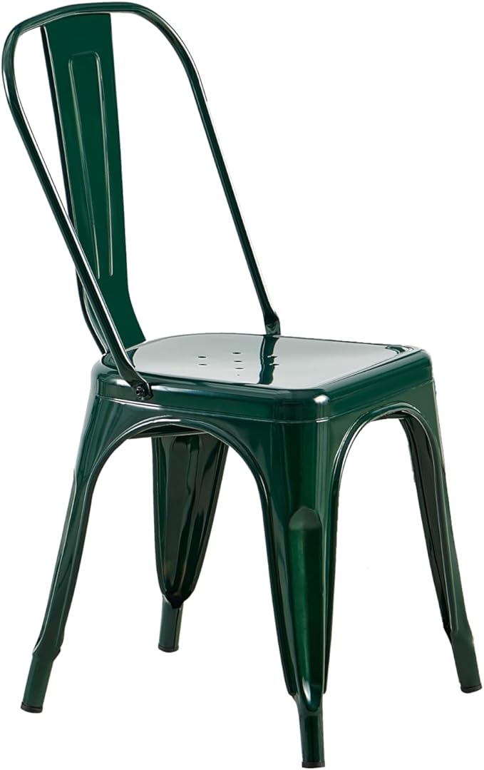 AC Pacific 18 Inch Seat Height Industrial Metal Dining Chairs, Stackable Kitchen or Bar Seat, Durable Modern Design, Versatile Accent Furniture, Set of 2, Dark Green