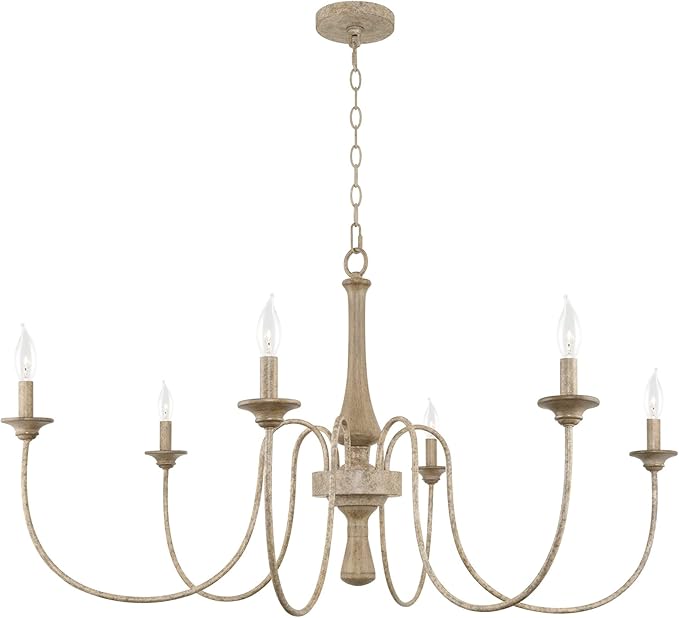 Kira Home Sherbrooke 44" Large Chandelier, 6-Light French Country Chandelier, Smoked Cedar + Rustic Metal Finish