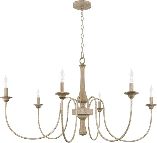 Kira Home Sherbrooke 44" Large Chandelier, 6-Light French Country Chandelier, Smoked Cedar + Rustic Metal Finish